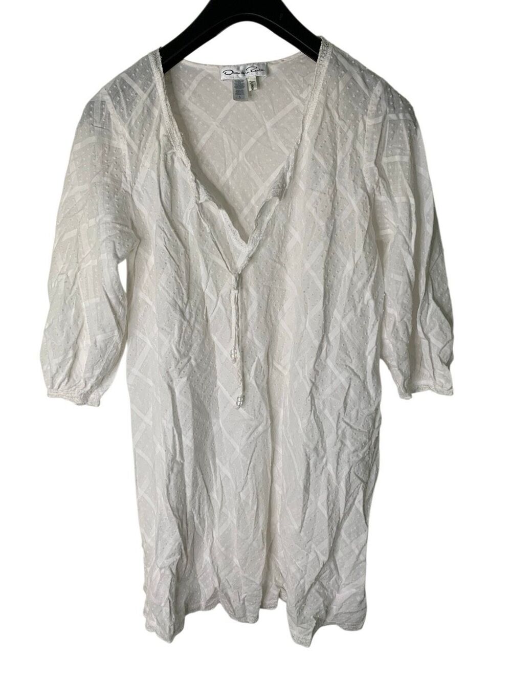 Vintage Oscar De La Renta 100% cotton tunic blouse white women's size small